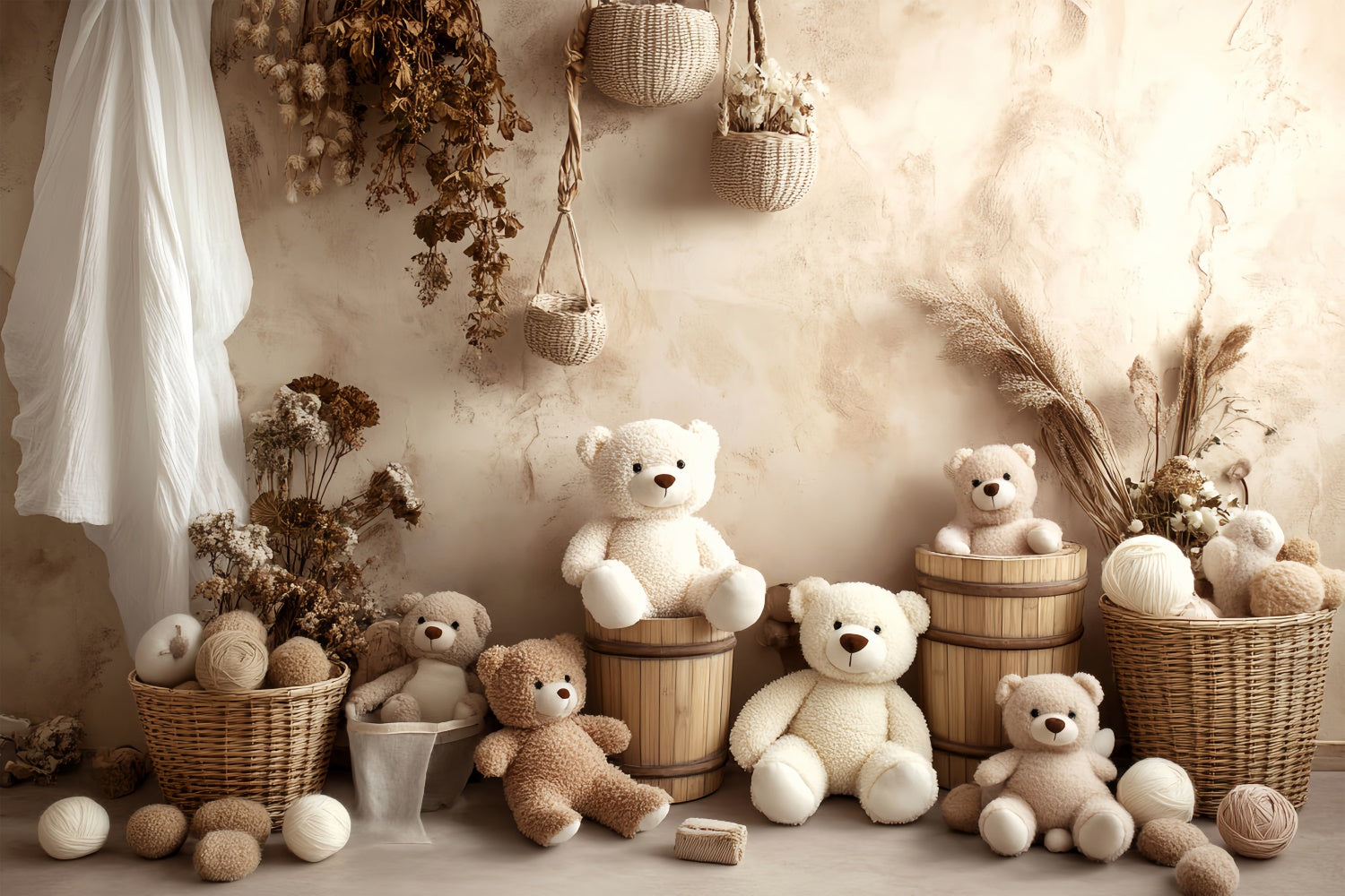 Neugeborenen-Fotokulisse Getrocknete Blüten-Teddy-Kulisse BRP57-271