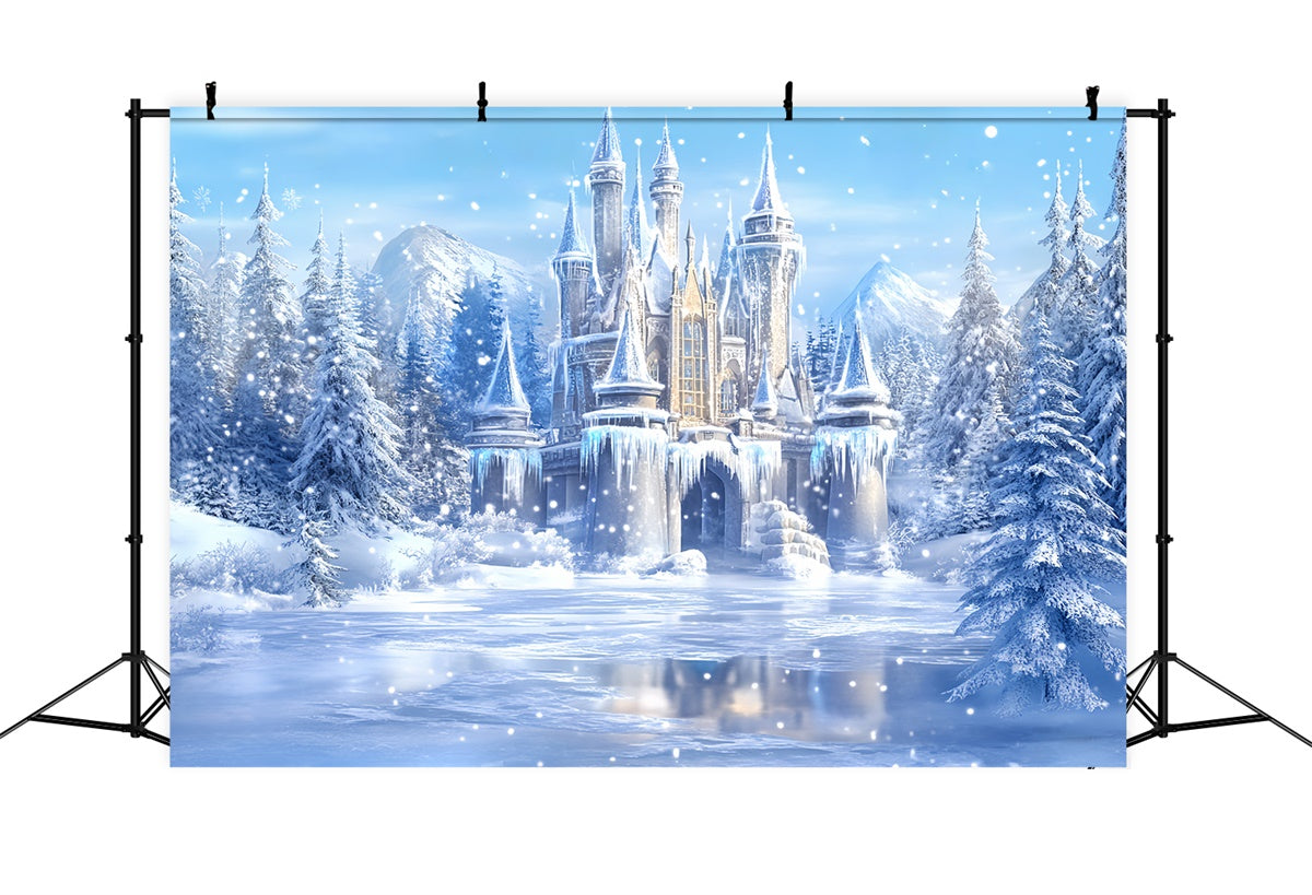 Winter Wonderland Backdrops Gefrorener See Schloss Foto Hintergrund BRP57-373