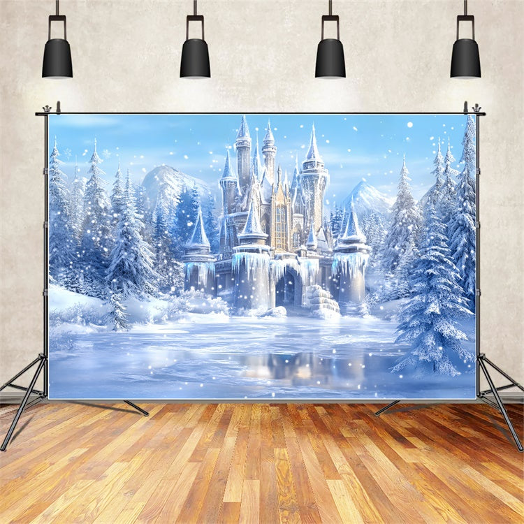 Winter Wonderland Backdrops Gefrorener See Schloss Foto Hintergrund BRP57-373