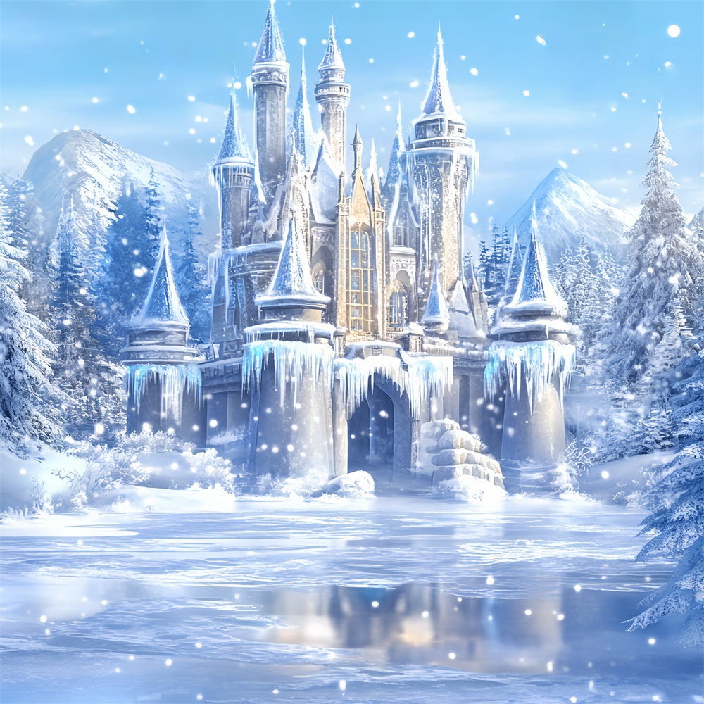 Winter Wonderland Backdrops Gefrorener See Schloss Foto Hintergrund BRP57-373