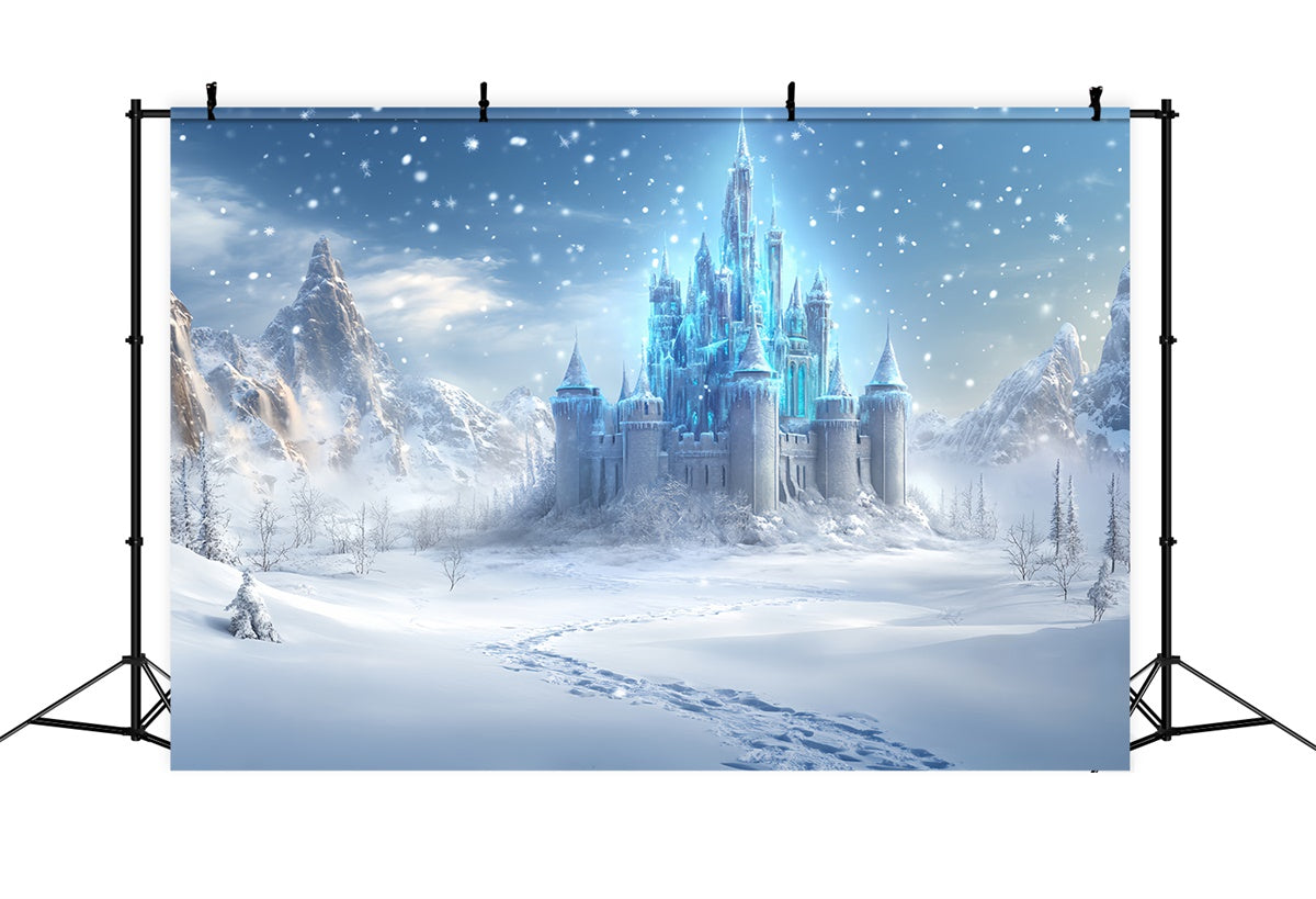Winterliche Schloss-Hintergrundkulisse Crystal Castle Trail Foto Hintergrund BRP57-375
