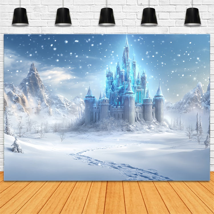 Winterliche Schloss-Hintergrundkulisse Crystal Castle Trail Foto Hintergrund BRP57-375
