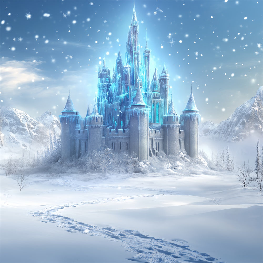Winterliche Schloss-Hintergrundkulisse Crystal Castle Trail Foto Hintergrund BRP57-375
