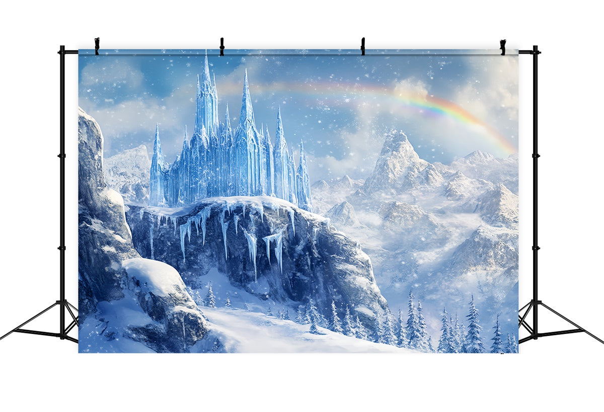 Winter Wonderland Backdrops Regenbogen Gefrorenes Schloss Foto Hintergrund BRP57-377