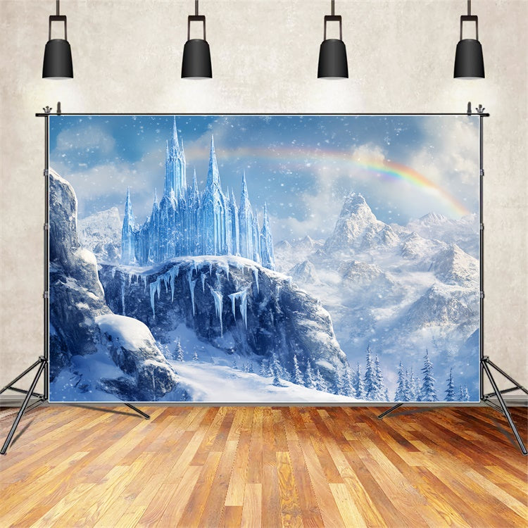 Winter Wonderland Backdrops Regenbogen Gefrorenes Schloss Foto Hintergrund BRP57-377