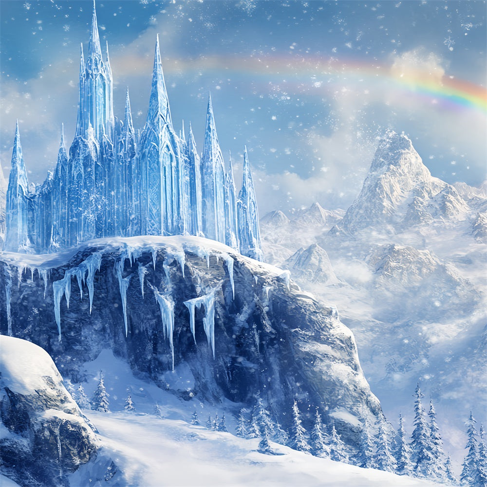 Winter Wonderland Backdrops Regenbogen Gefrorenes Schloss Foto Hintergrund BRP57-377