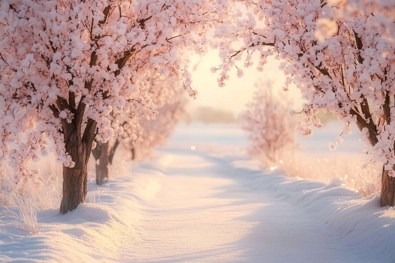 Winter Backdrops Blushing Winter Bloom Path Foto Hintergrund BRP57-390