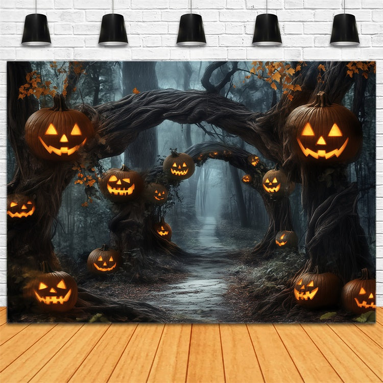 Waldhintergrund Kürbislaterne Pfad Halloween-Hintergrund BRP57-60