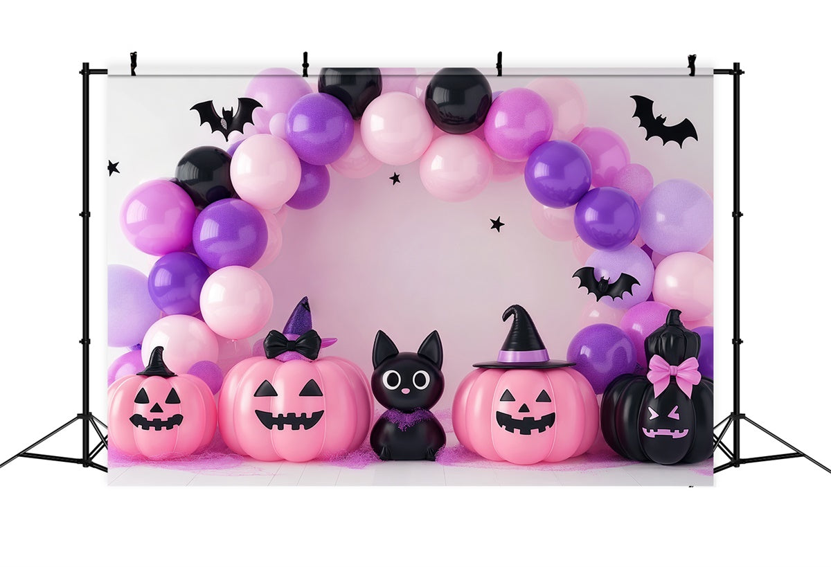 Niedlicher Halloween-Hintergrund Katze-Kürbis-Ballon-Hintergrund BRP57-83