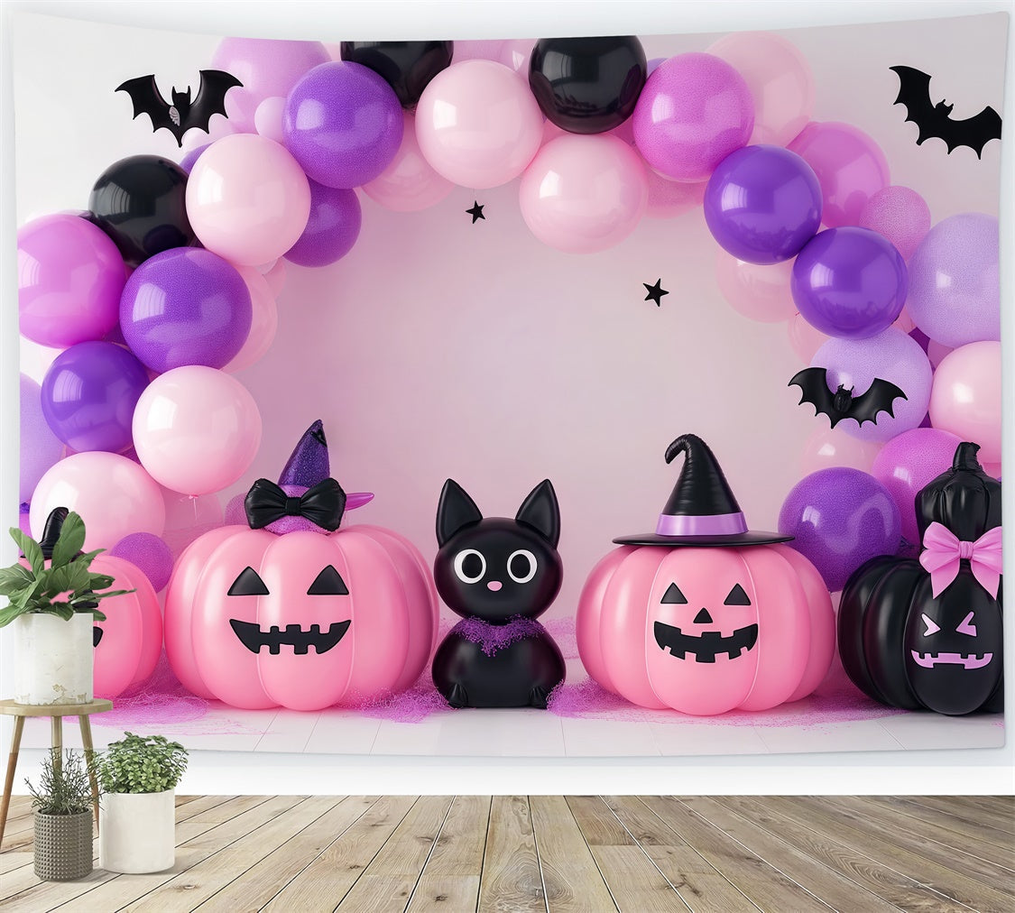 Niedlicher Halloween-Hintergrund Katze-Kürbis-Ballon-Hintergrund BRP57-83