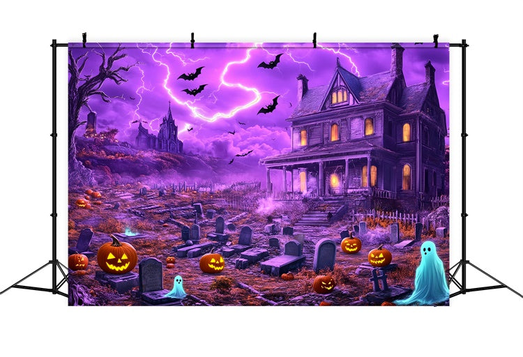 Halloween-Friedhof-Hintergrundkulisse Blitz-Geisterhaus-Hintergrundkulisse BRP57-97