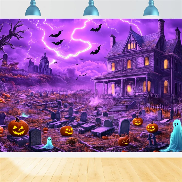 Halloween-Friedhof-Hintergrundkulisse Blitz-Geisterhaus-Hintergrundkulisse BRP57-97