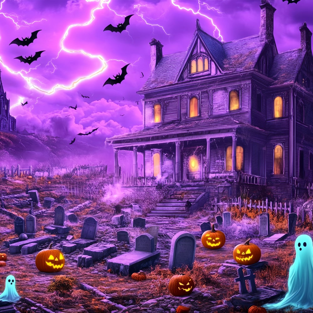 Halloween-Friedhof-Hintergrundkulisse Blitz-Geisterhaus-Hintergrundkulisse BRP57-97