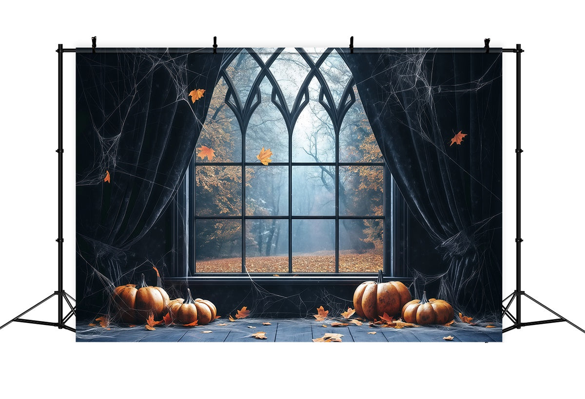 Halloween Hintergrund Spinnweben Vorhänge Gothic Fenster Hintergrund BRP57-98