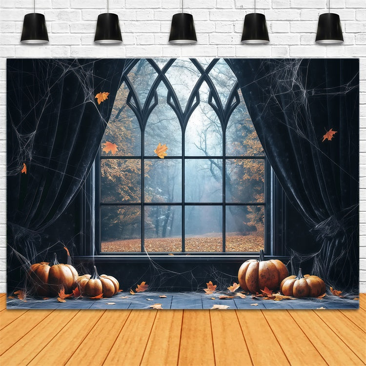Halloween Hintergrund Spinnweben Vorhänge Gothic Fenster Hintergrund BRP57-98