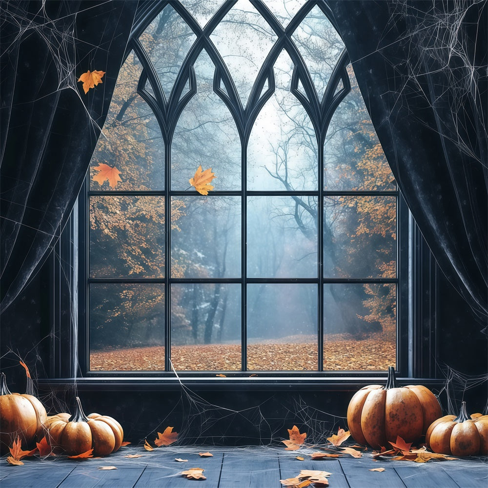 Halloween Hintergrund Spinnweben Vorhänge Gothic Fenster Hintergrund BRP57-98