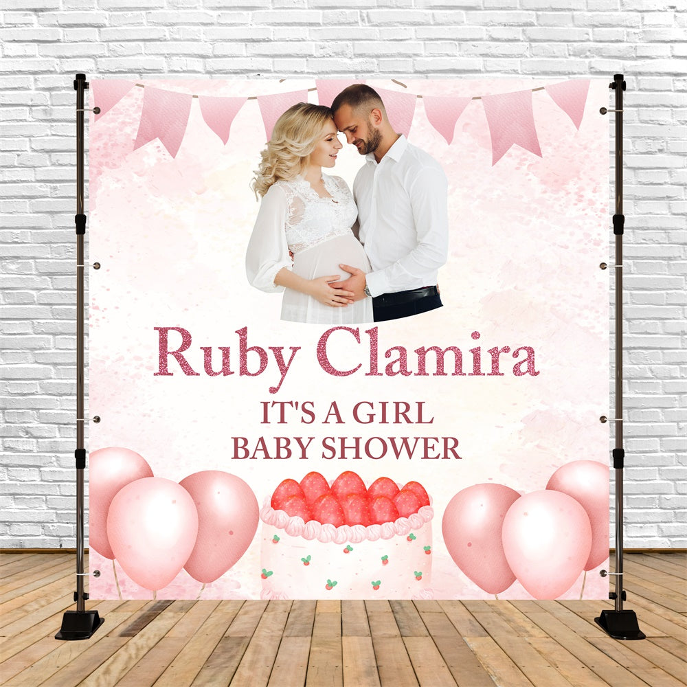 Baby Shower Backdrop Mädchen Rosa Ballon Personalisierte Backdrop BRP6-10