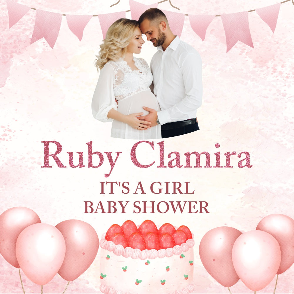 Baby Shower Backdrop Mädchen Rosa Ballon Personalisierte Backdrop BRP6-10