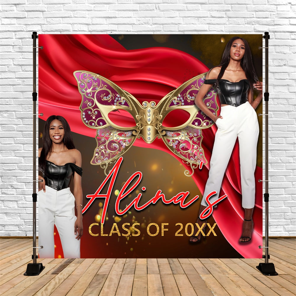 Personalisierte Graduation Backdrop Rot Samt Maske Party Graduation Backdrop BRP6-182