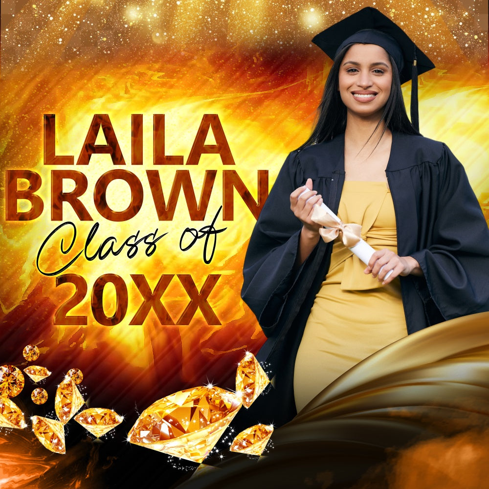 2025 Graduation Backdrop Flame Gold Personalisierte Party Graduation Backdrop BRP6-184
