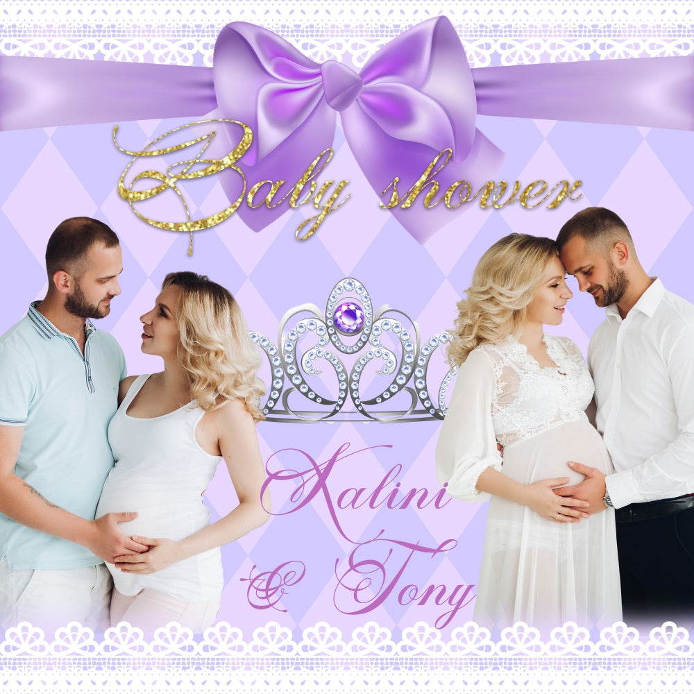 Baby Shower Backdrop Elegant Tiara Violett Personalisierte Backdrop BRP6-207