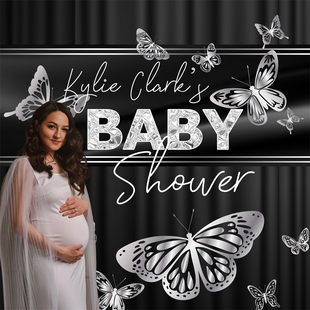 Benutzerdefinierte Baby Shower Backdrop Silber Schmetterling Eleganz Hintergrund BRP6-213