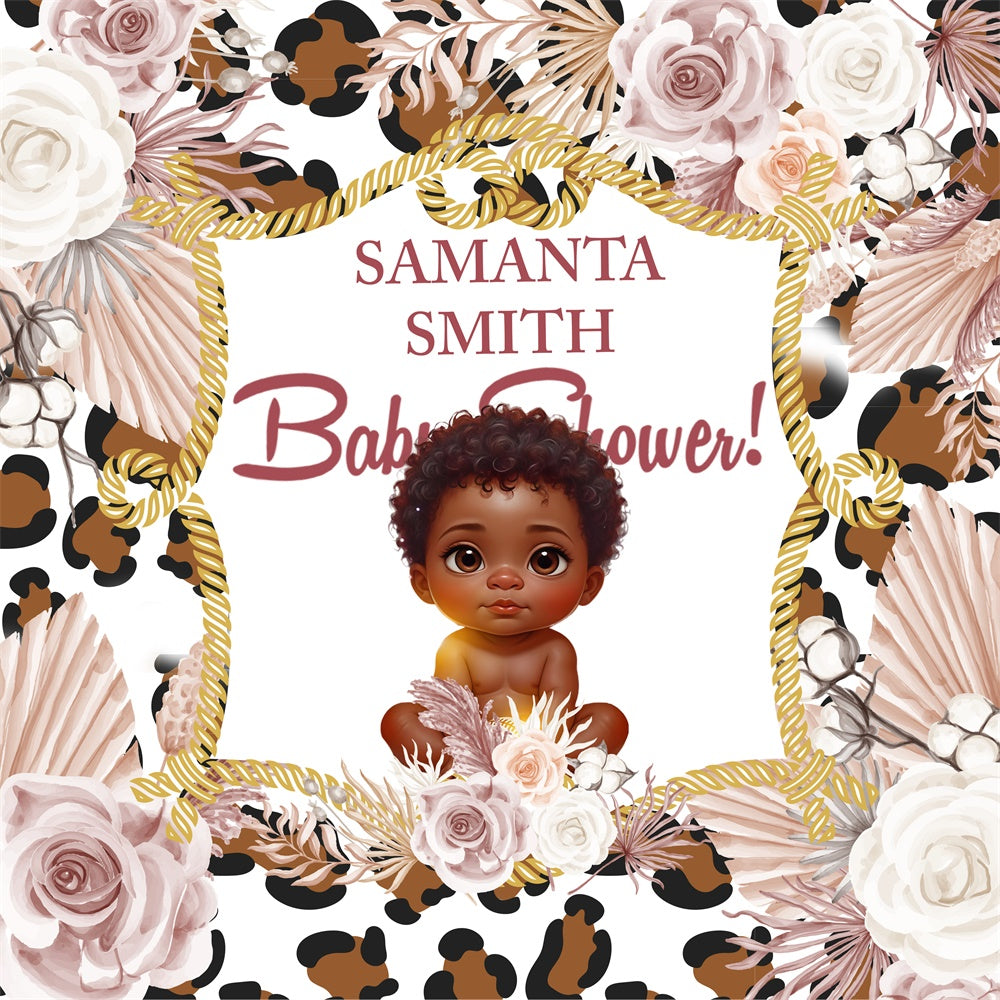 Backdrop für Baby Shower Leopard Bloom Personalisierte Hintergrund BRP6-217