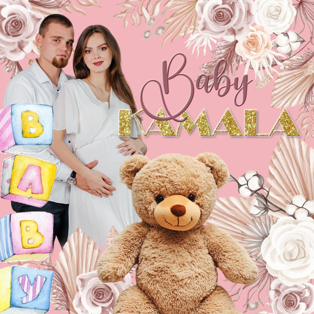 Baby Shower Backdrops Teddy Bear Floral Individuell gestalteter Backdrop BRP6-8