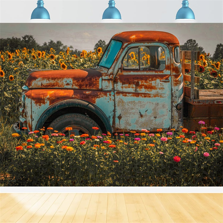 Herbst Sonnenblume Bauernhof LKW Fotografie Hintergrund BRP7-115