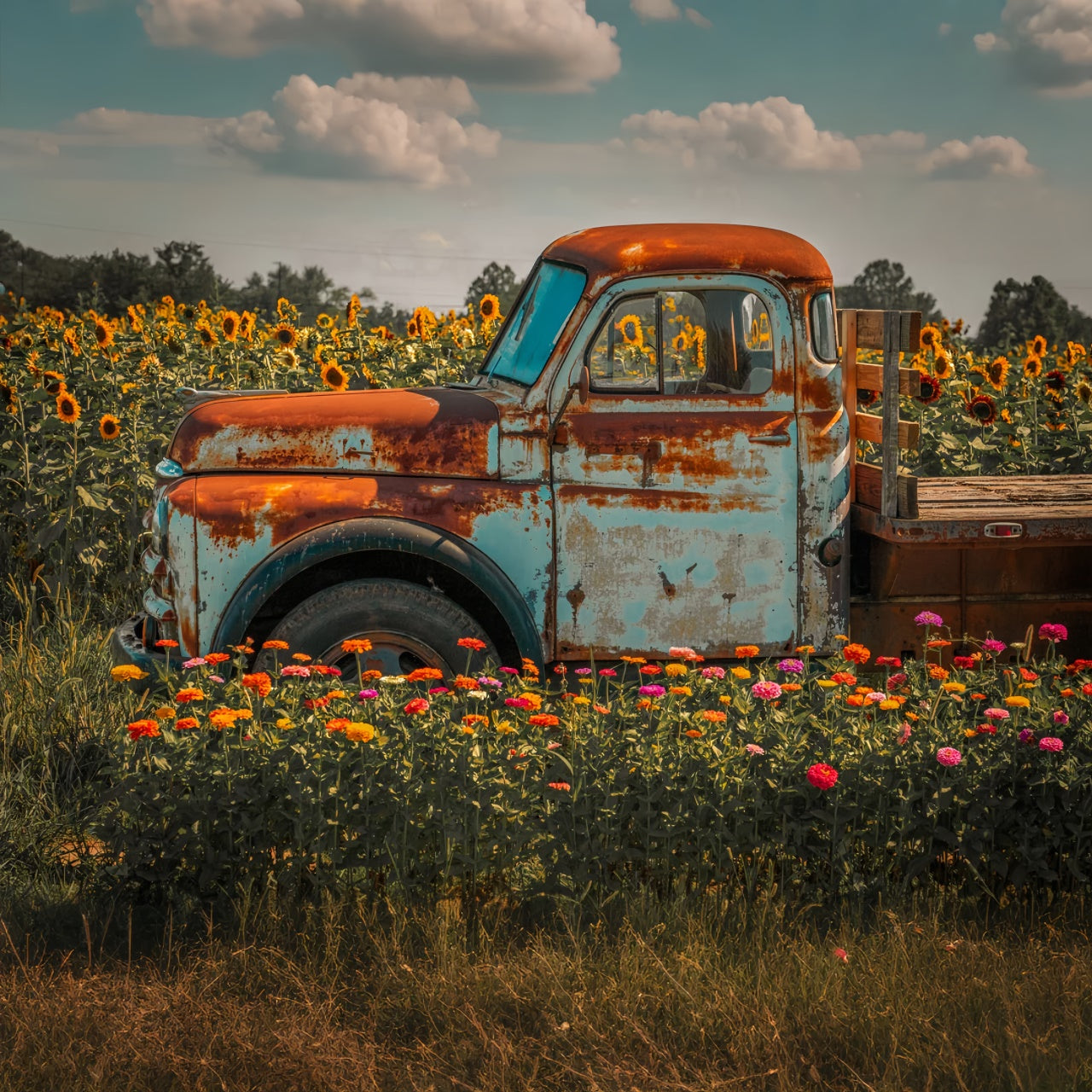 Herbst Sonnenblume Bauernhof LKW Fotografie Hintergrund BRP7-115