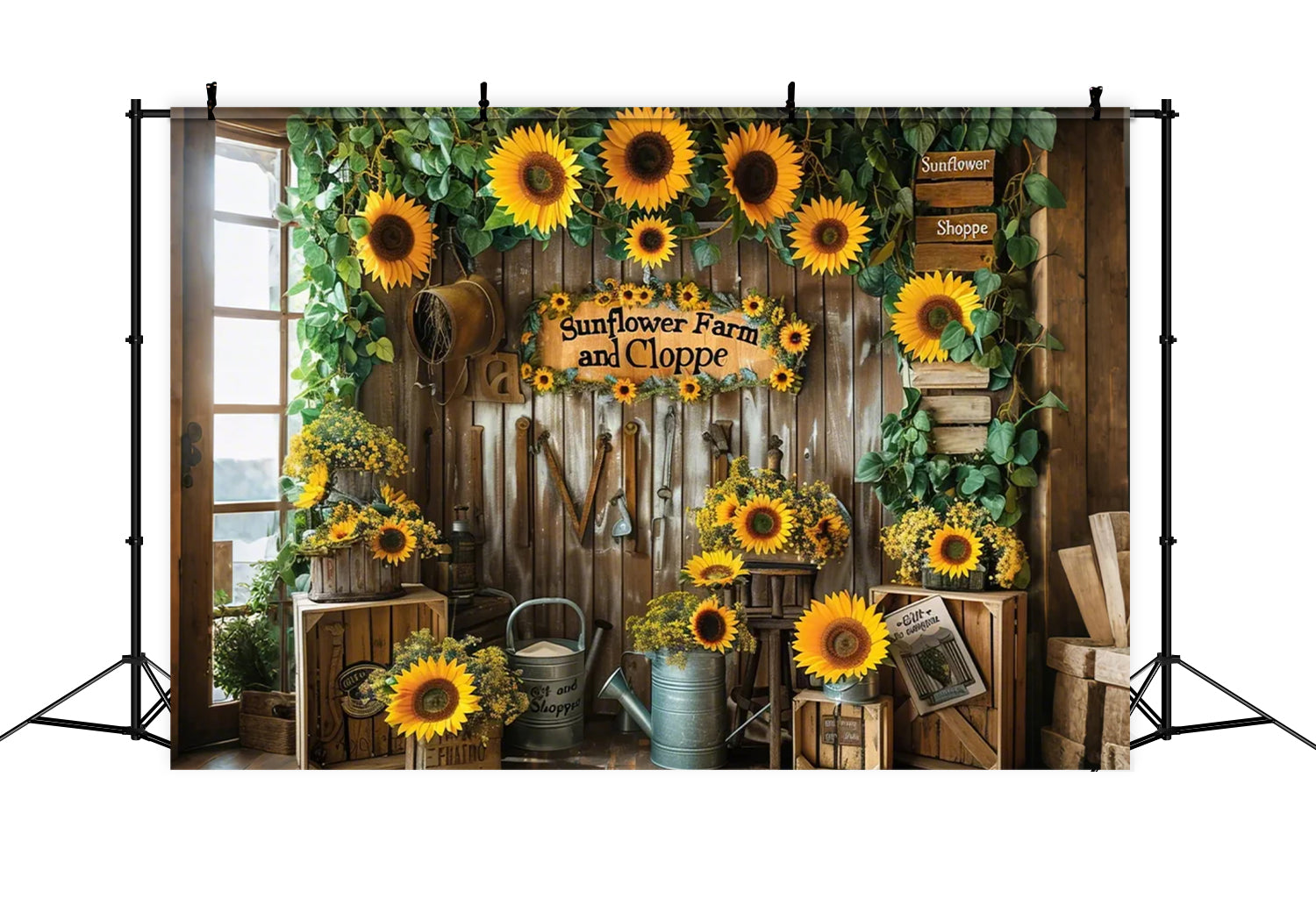 Herbst Sonnenblume Geschenk-Shop Holz Tür Hintergrund BRP7-134