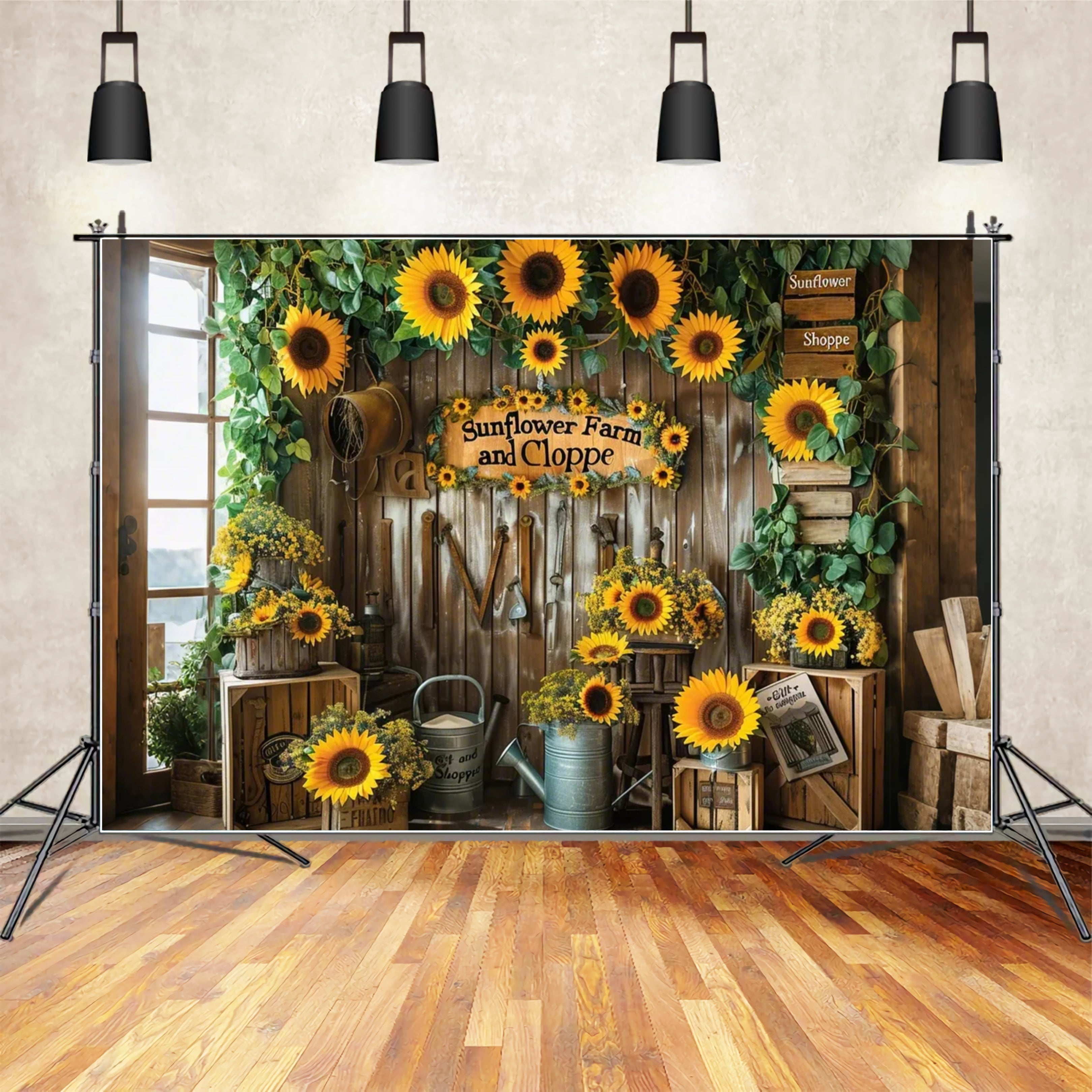 Herbst Sonnenblume Geschenk-Shop Holz Tür Hintergrund BRP7-134