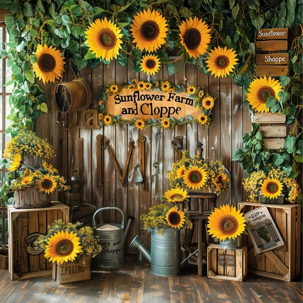 Herbst Sonnenblume Geschenk-Shop Holz Tür Hintergrund BRP7-134