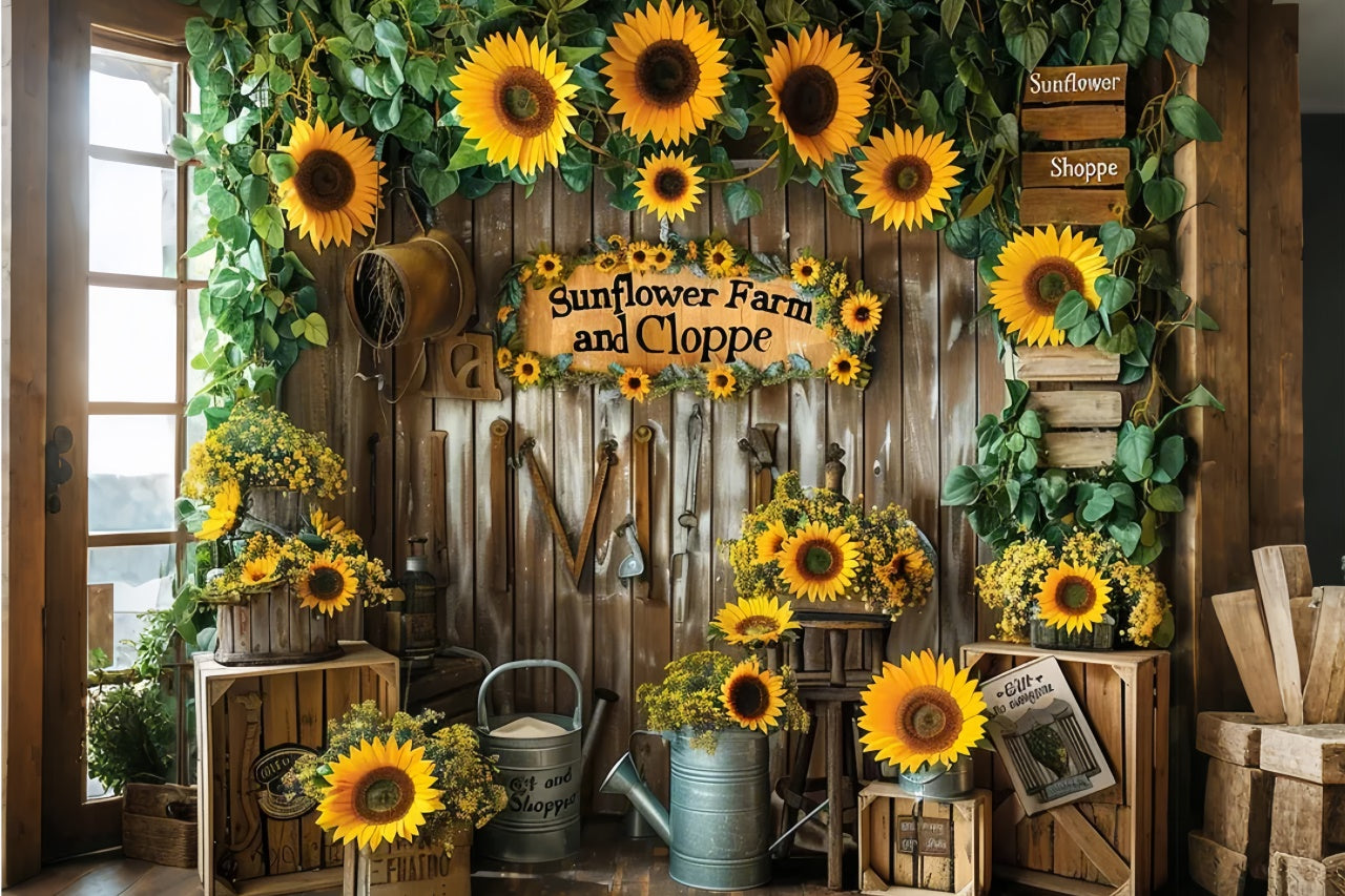 Herbst Sonnenblume Geschenk-Shop Holz Tür Hintergrund BRP7-134