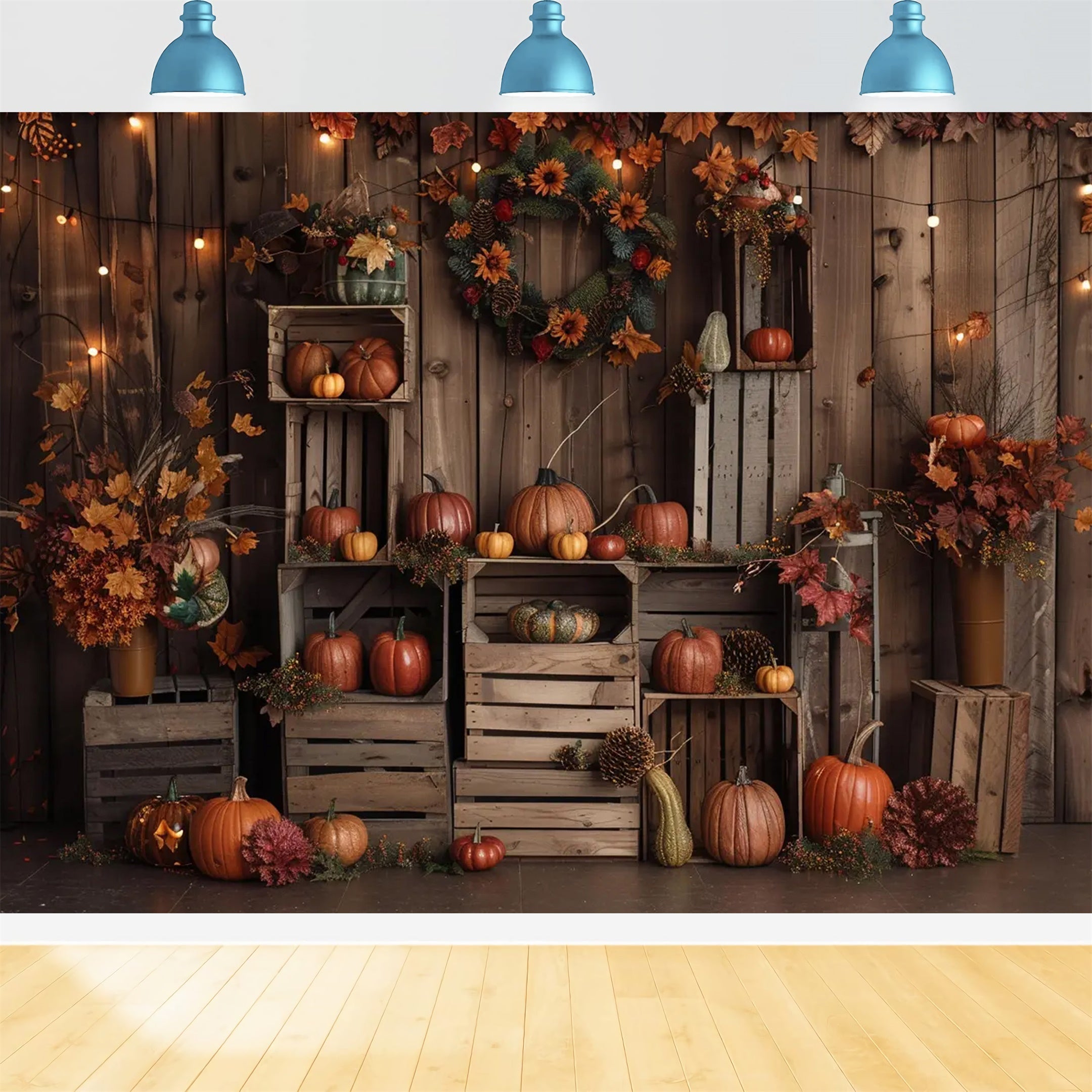 Herbst Dunkelbraune Holzkürbis-Blätter-Kulisse BRP7-160