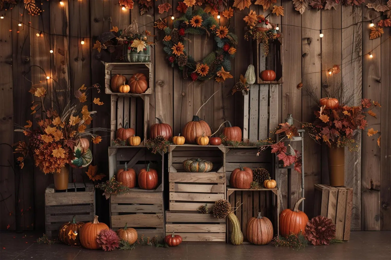 Herbst Dunkelbraune Holzkürbis-Blätter-Kulisse BRP7-160