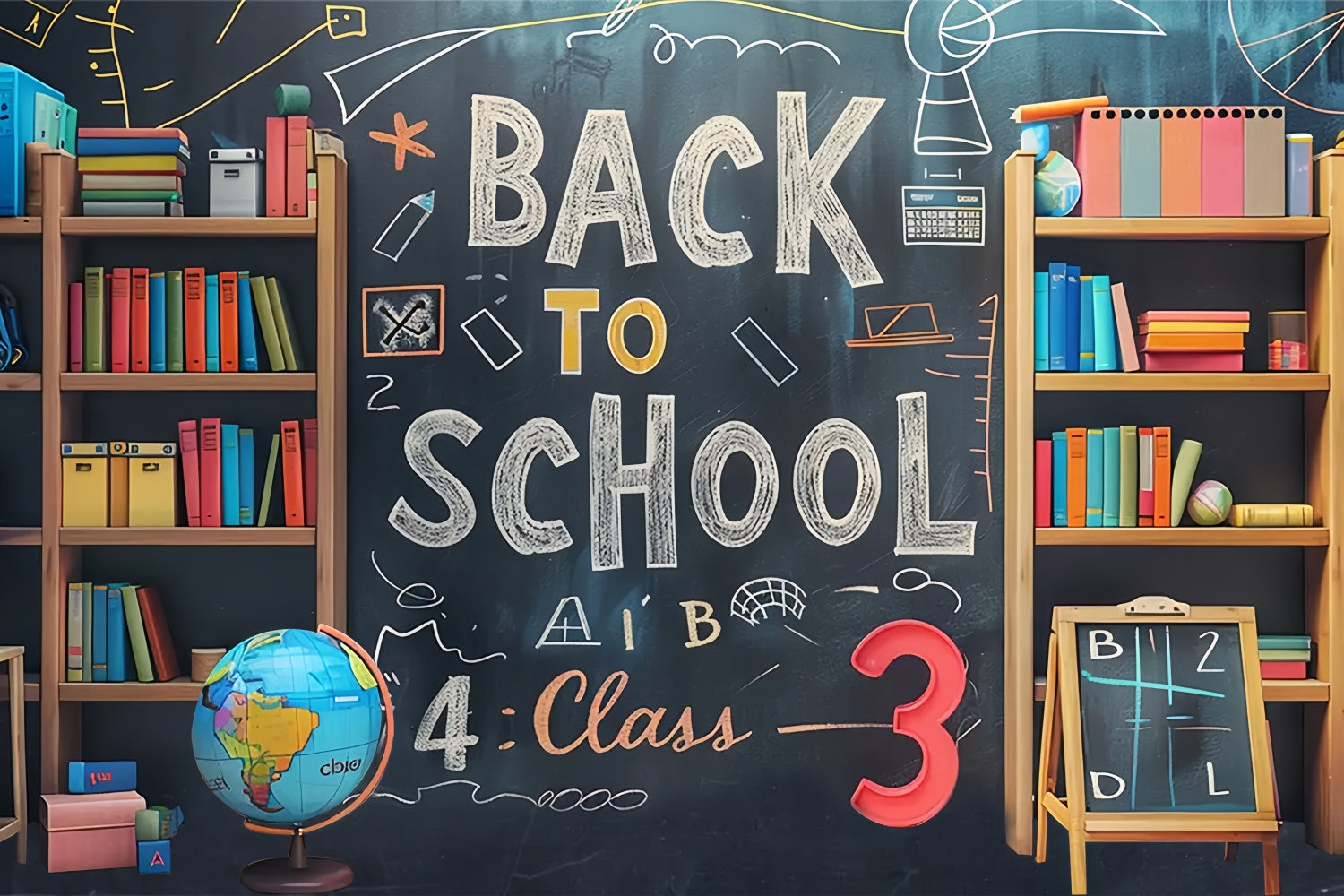 Zurück zu Schule Bücherregal Blackboard Fotohintergrund BRP7-177