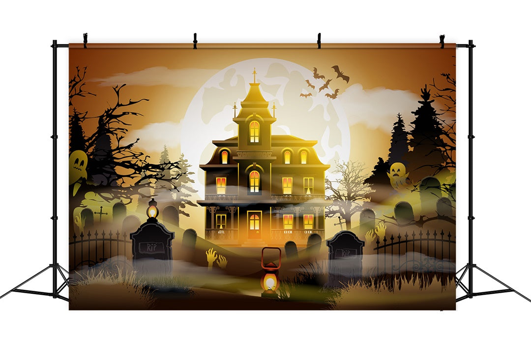 Gespenstischer Friedhof Spukhaus Gruseliger Halloween Hintergrund BRP8-163