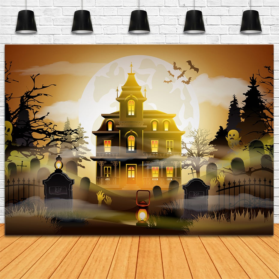 Gespenstischer Friedhof Spukhaus Gruseliger Halloween Hintergrund BRP8-163