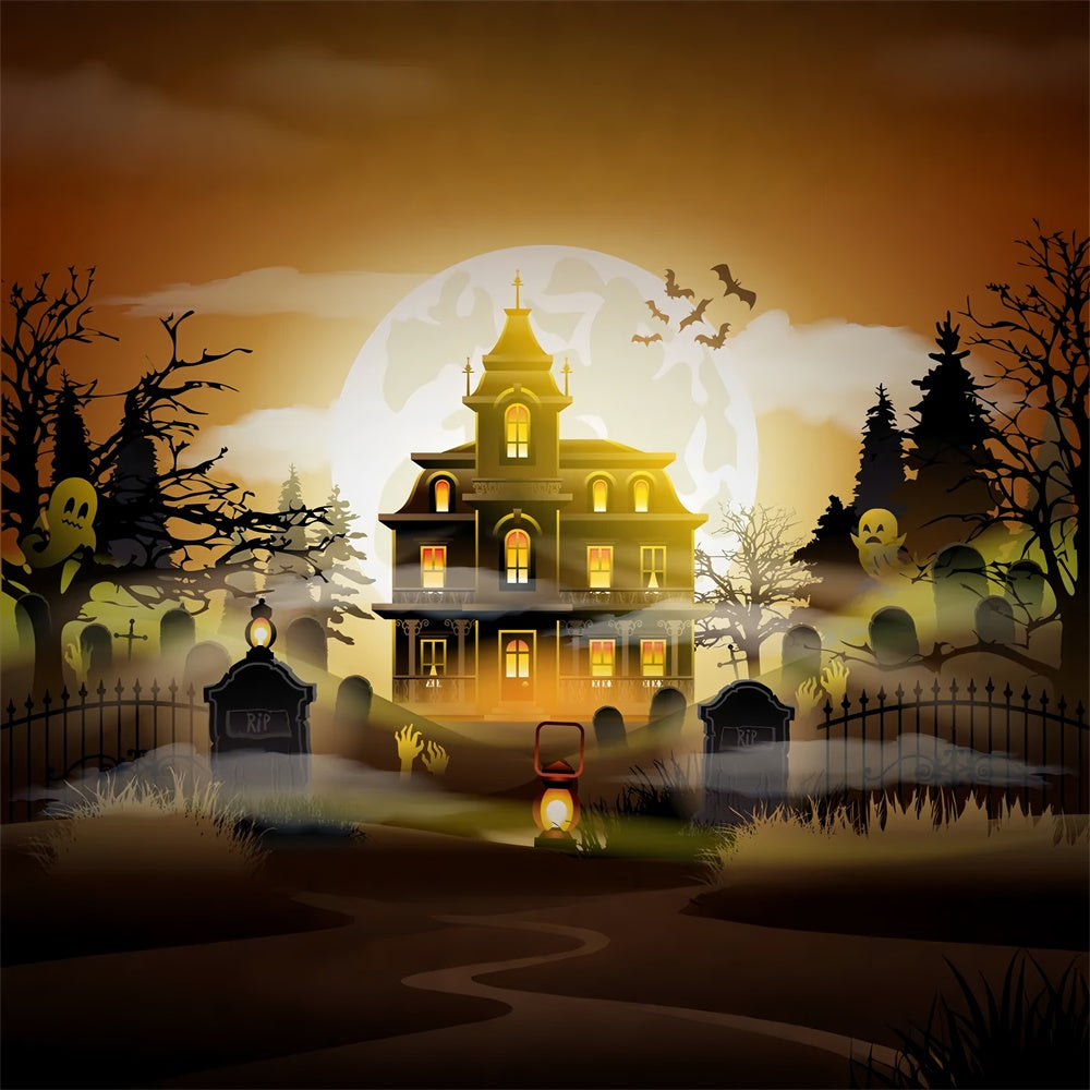 Gespenstischer Friedhof Spukhaus Gruseliger Halloween Hintergrund BRP8-163