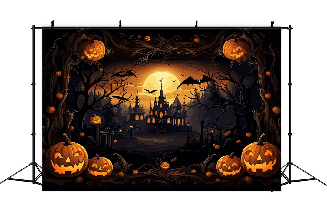 Gespenstisches Schloss und Kürbisse Halloween Hintergrund BRP8-164