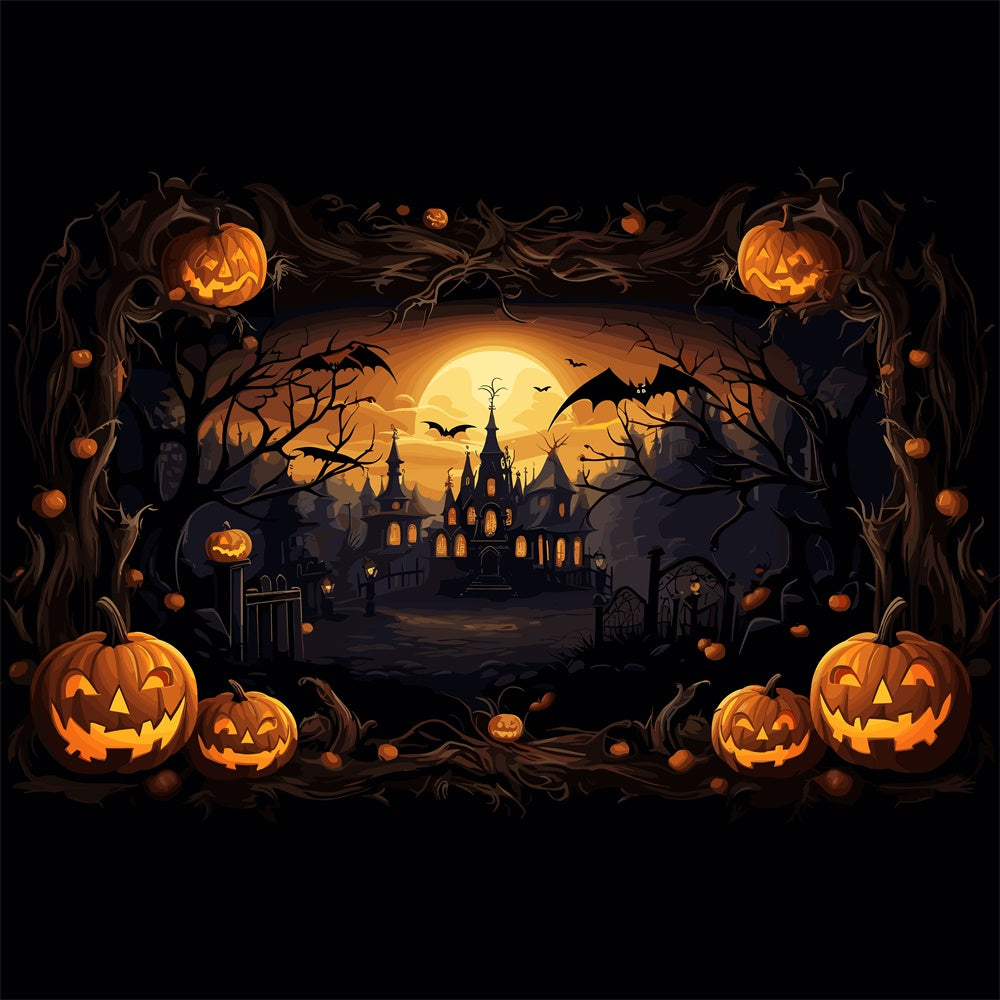Gespenstisches Schloss und Kürbisse Halloween Hintergrund BRP8-164