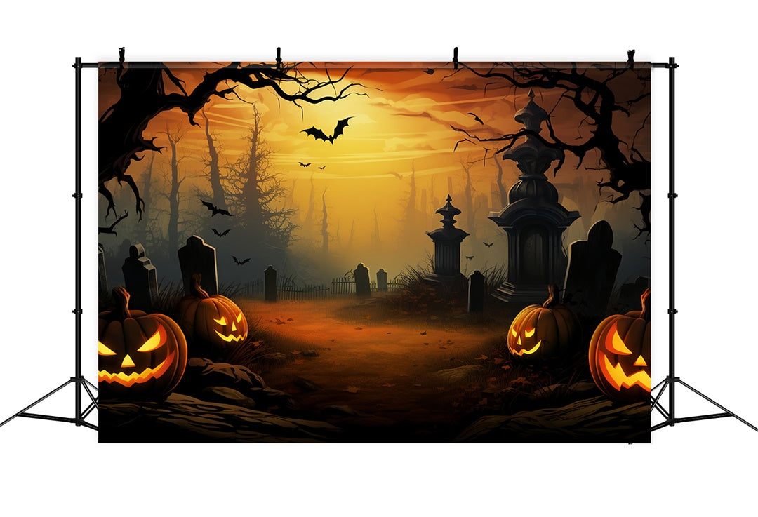 Mysteriöse Grabsteine und leuchtende Kürbisse Halloween Hintergrund BRP8-168