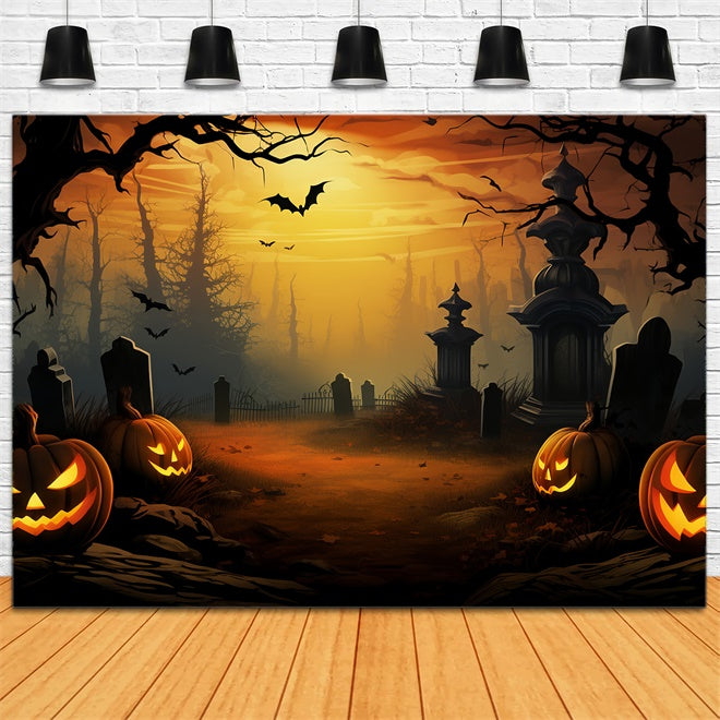 Mysteriöse Grabsteine und leuchtende Kürbisse Halloween Hintergrund BRP8-168