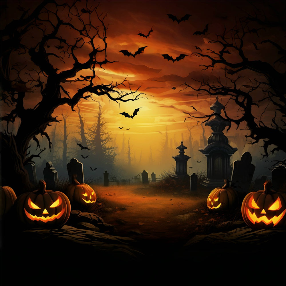 Mysteriöse Grabsteine und leuchtende Kürbisse Halloween Hintergrund BRP8-168