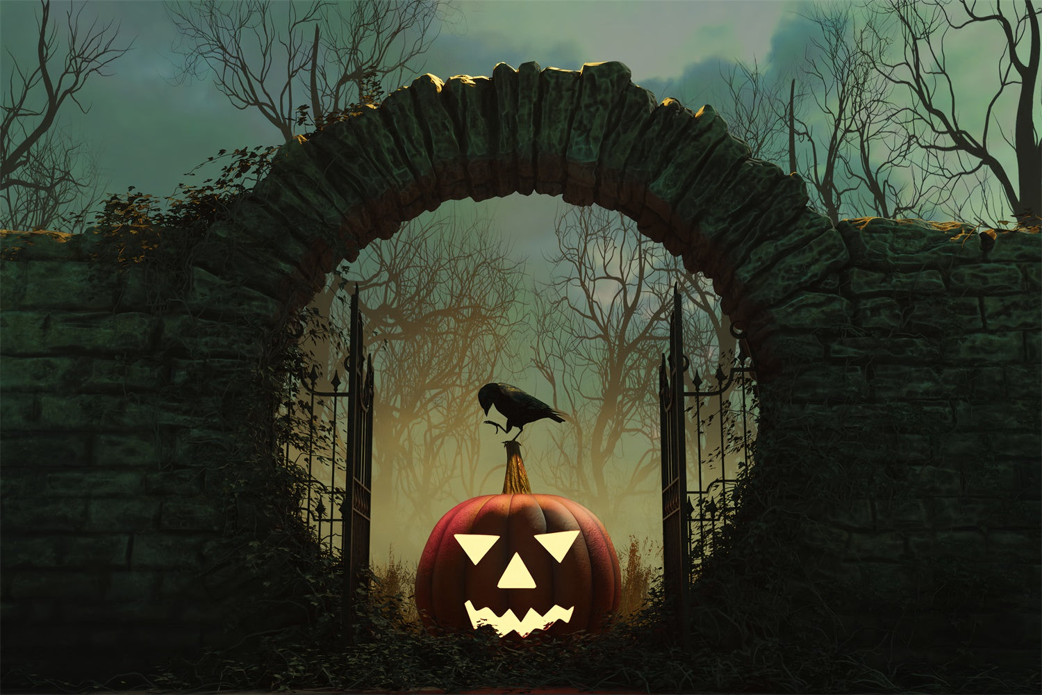 Unheimliche Krähe und Jack-o-Lantern Bogenhintergrund BRP8-170