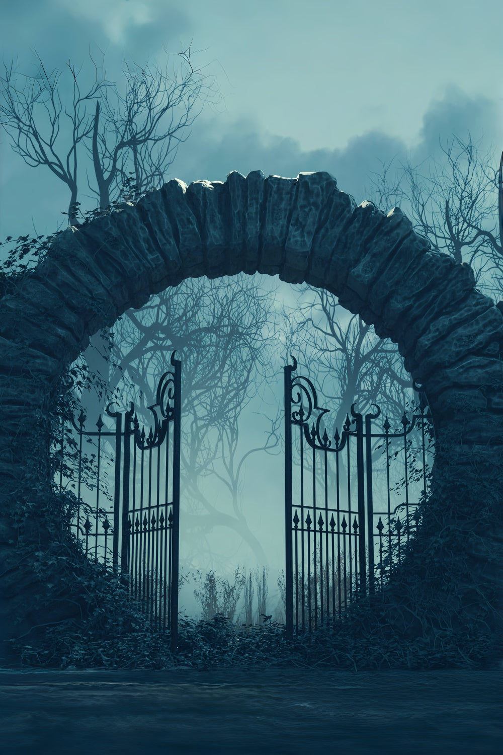 Gespenstischer Bogen und Eisentor Halloween Hintergrund BRP8-171