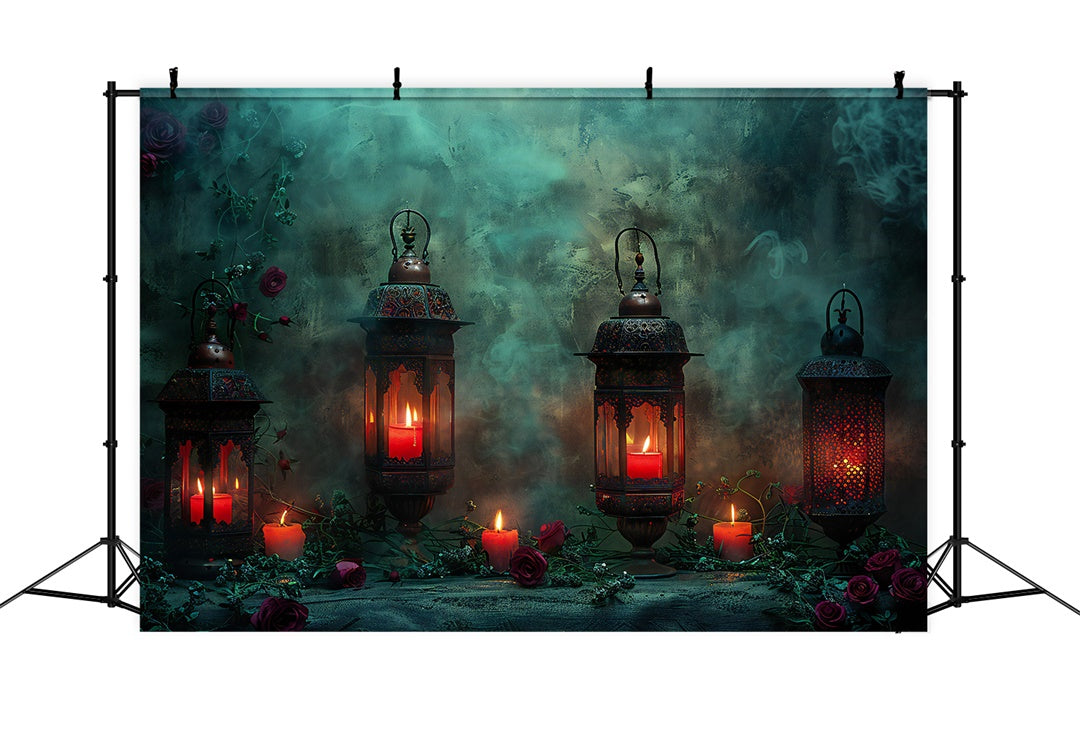 Nebel mit Laternen und Rosen Halloween Hintergrund BRP8-177