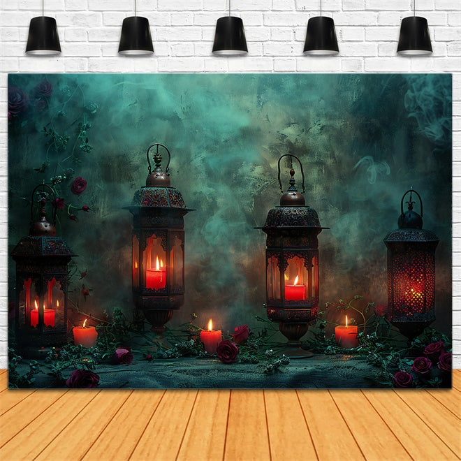 Nebel mit Laternen und Rosen Halloween Hintergrund BRP8-177