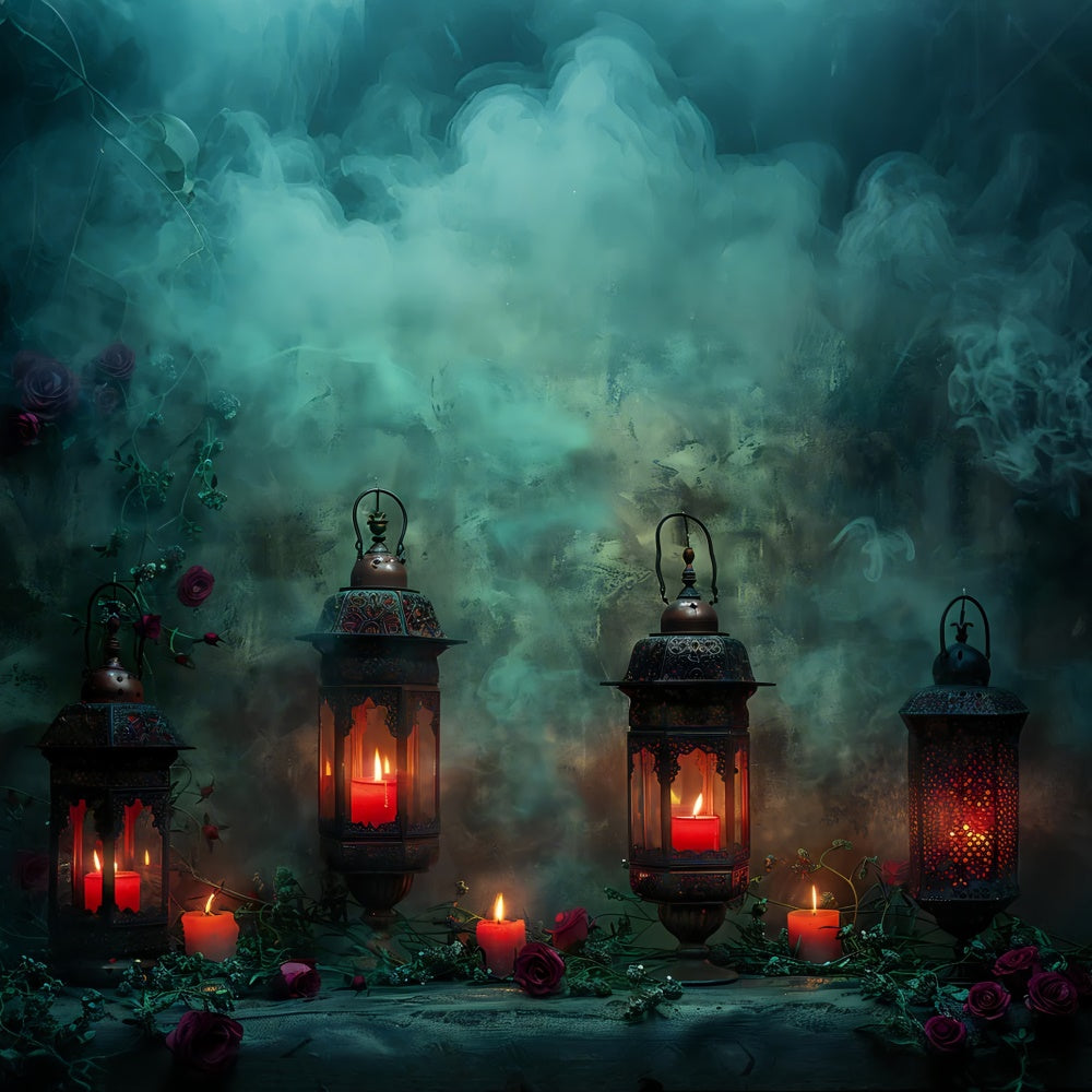 Nebel mit Laternen und Rosen Halloween Hintergrund BRP8-177